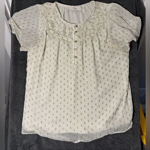 LOFT‎ Cream Blouse with Gold Accents